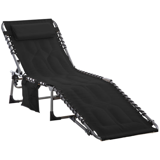 5-Position Reclining Folding Chaise Lounge Chair with Pillow and Pocket, Black Lounger Chairs   at Gallery Canada