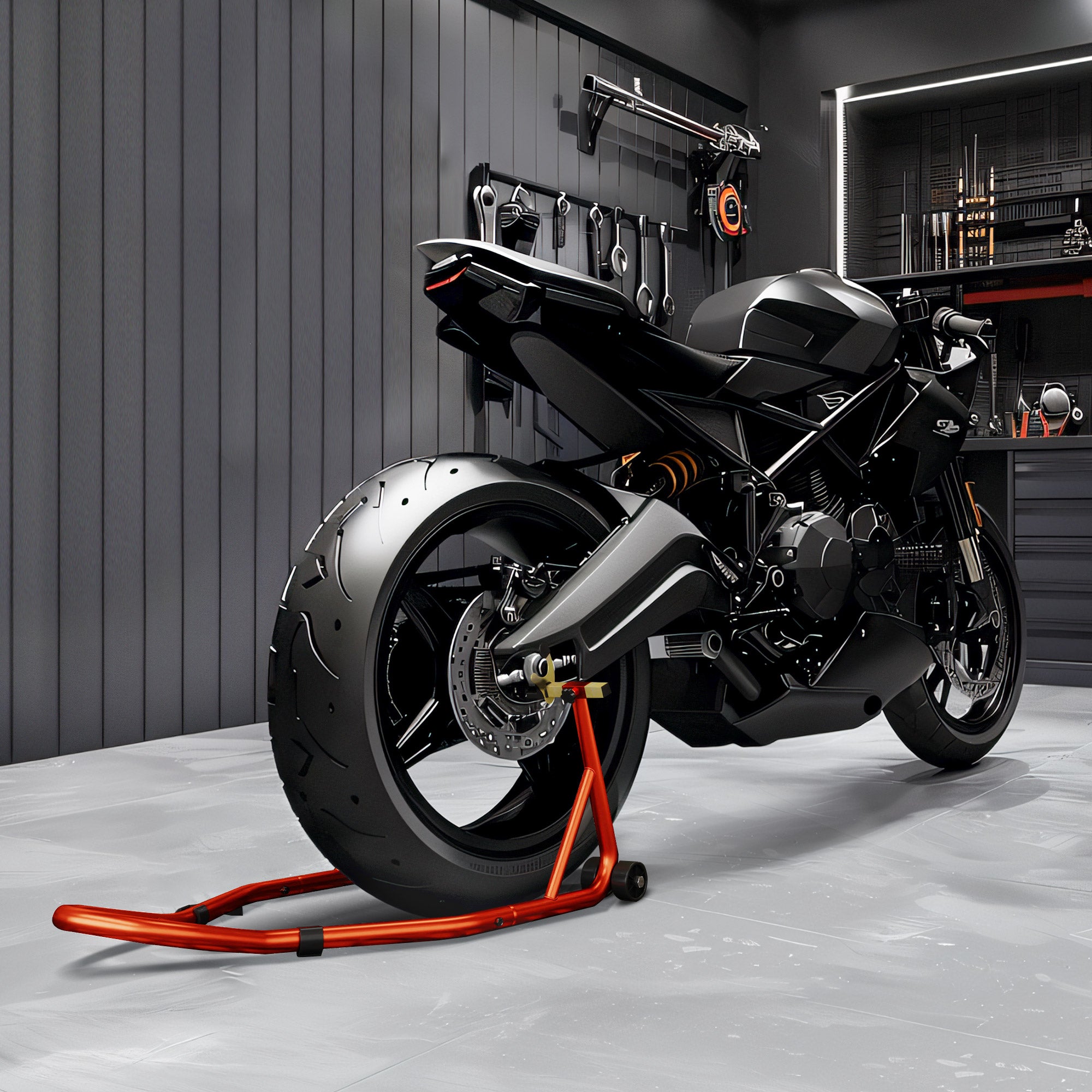 Motorcycle Rear Wheel Stand, Universal Motorcycle Lift with U + L Swingarm Spool, Red Automotive   at Gallery Canada