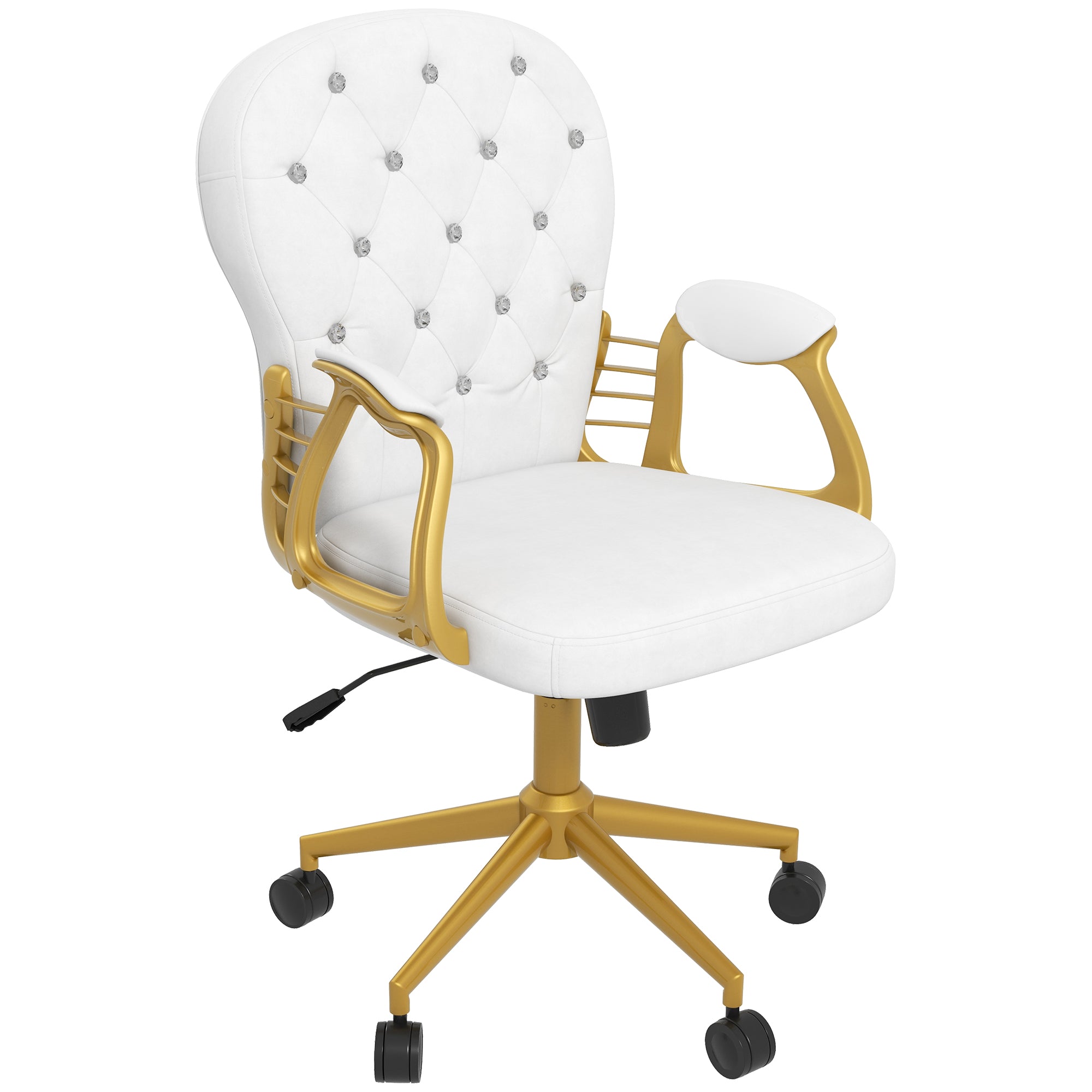 Velvet Office Desk Chair Button Tufted Vanity Chair with Swivel Wheels, Adjustable Height and Tilt Function, Cream White Task Chairs at Gallery Canada