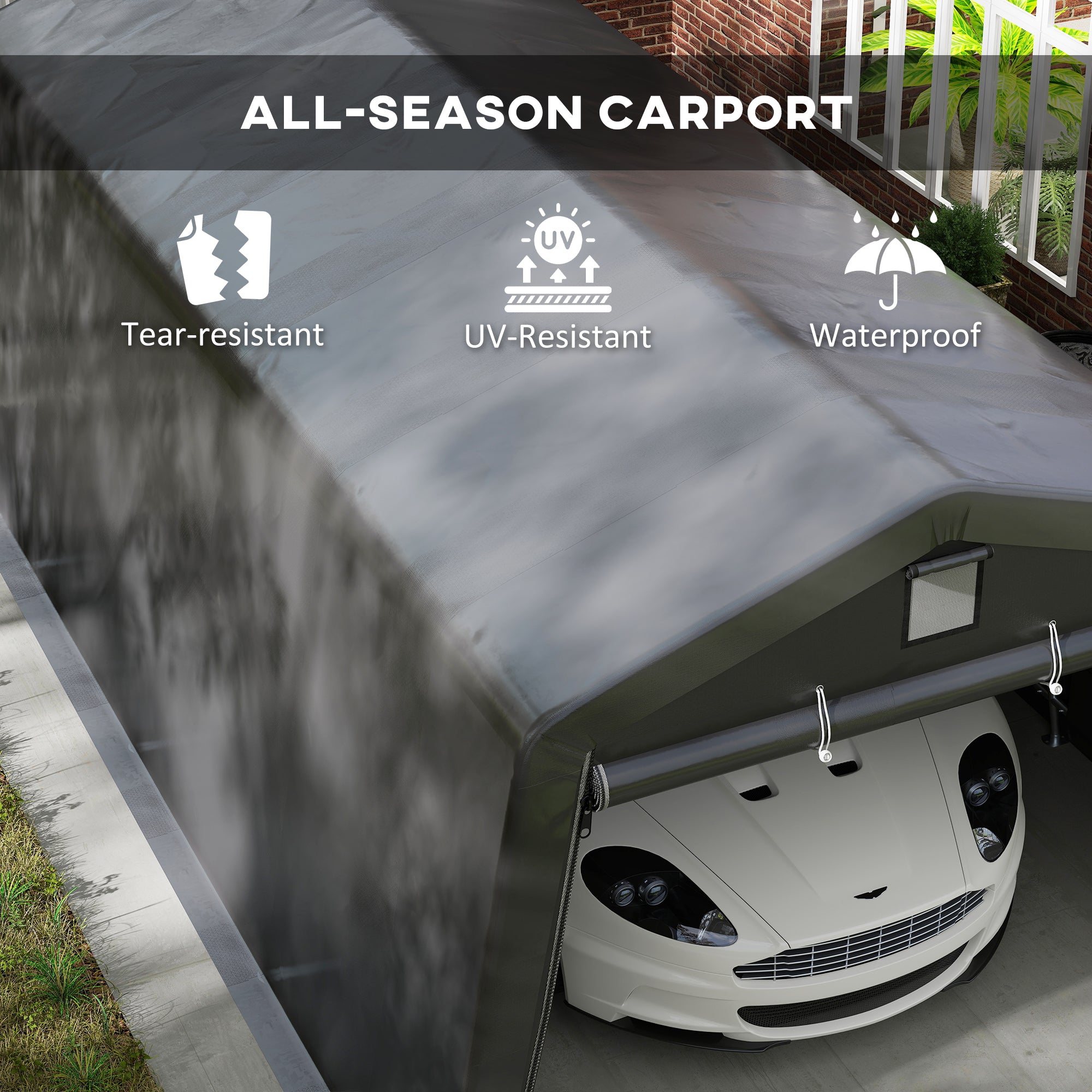 11' x 20' Portable Garage, Heavy Duty Carport Canopy with Ventilation Windows and Large Roll-up Door, Dark Grey Car Shelters at Gallery Canada