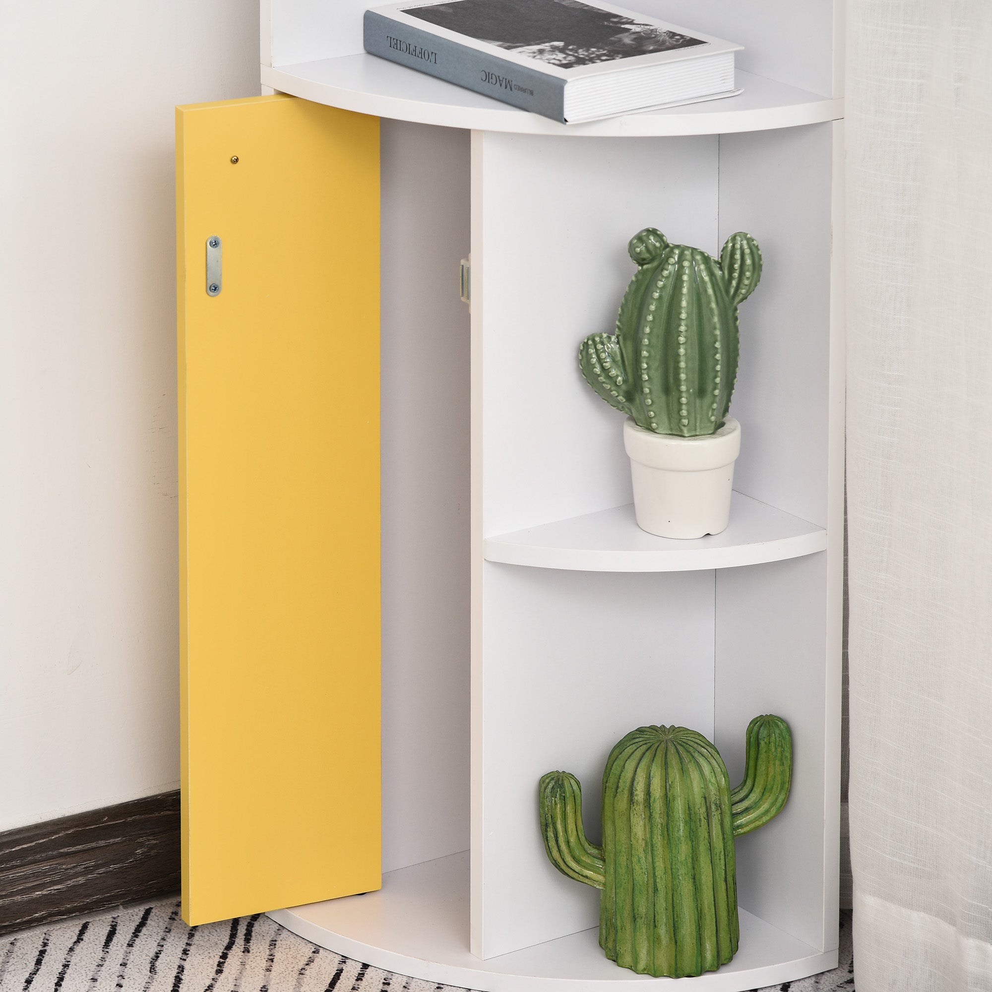 5-Tier Corner Bookcase, Bookshelf, Freestanding Shelf Unit with Storage Compartments and Door Cabinet, White White Bookshelves   at Gallery Canada