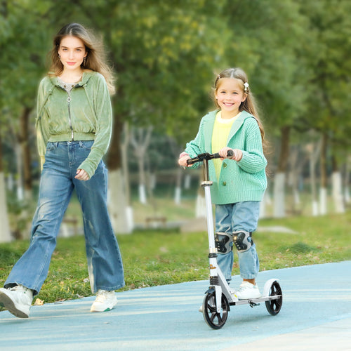 Kick Scooter for Kids Ages 6-12 with Adjustable Height, Rear-Fender Brake, 200mm Big Wheel, Foldable Design, White