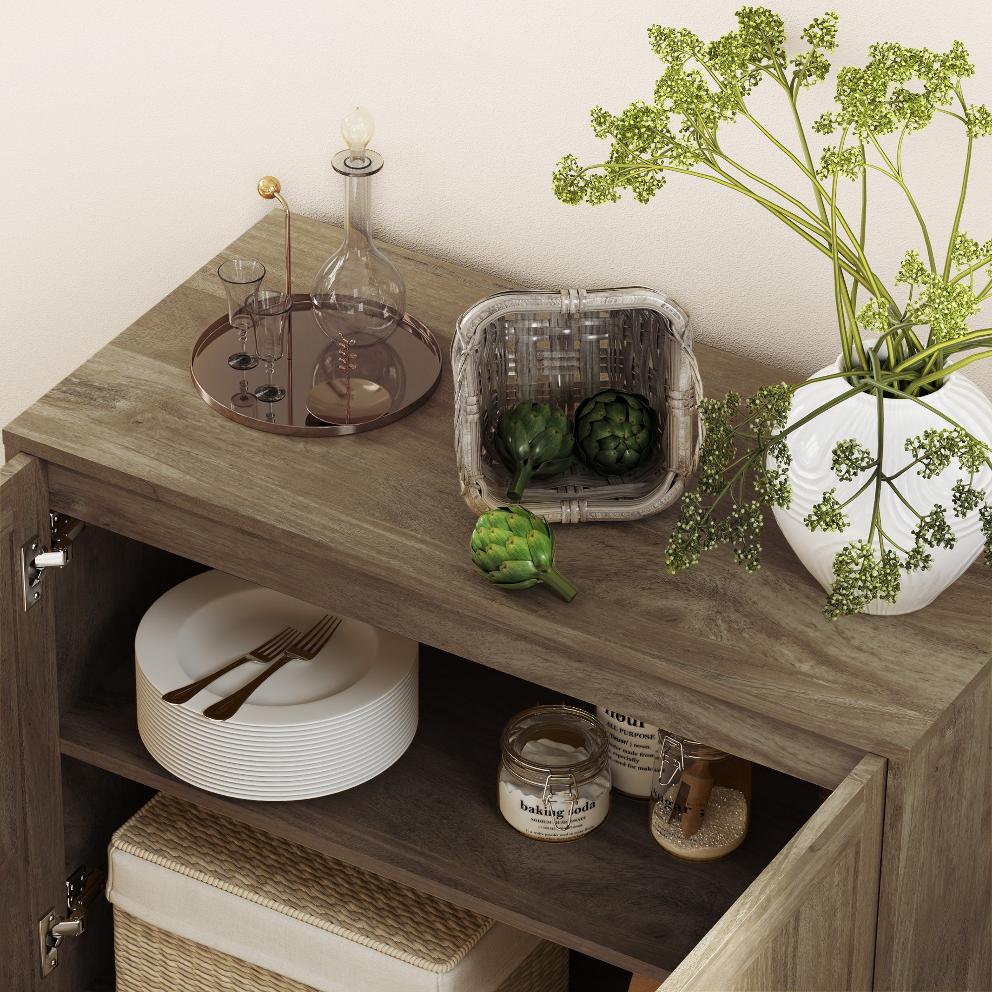 Kitchen Storage Cabinet, Wood Effect Sideboard Buffet Cabinet with Adjustable Shelf and 2 Doors, Nature Wood Storage Cabinets at Gallery Canada
