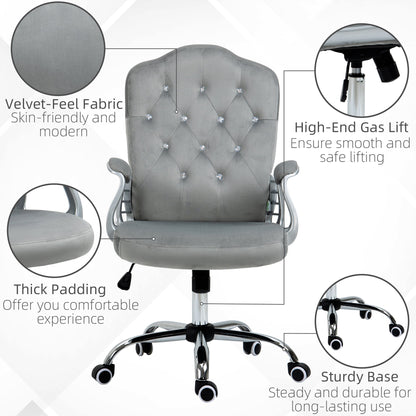 Office Chair, Velvet Computer Chair, Button Tufted Desk Chair with Swivel Wheels, Adjustable Height, Tilt Function, Grey Executive & Manager Chairs   at Gallery Canada