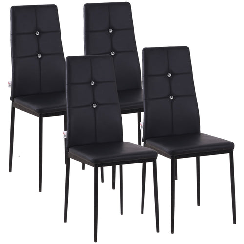 Set of 4 Modern Button Tufted High Back Dining Chairs with Steel Legs, Black