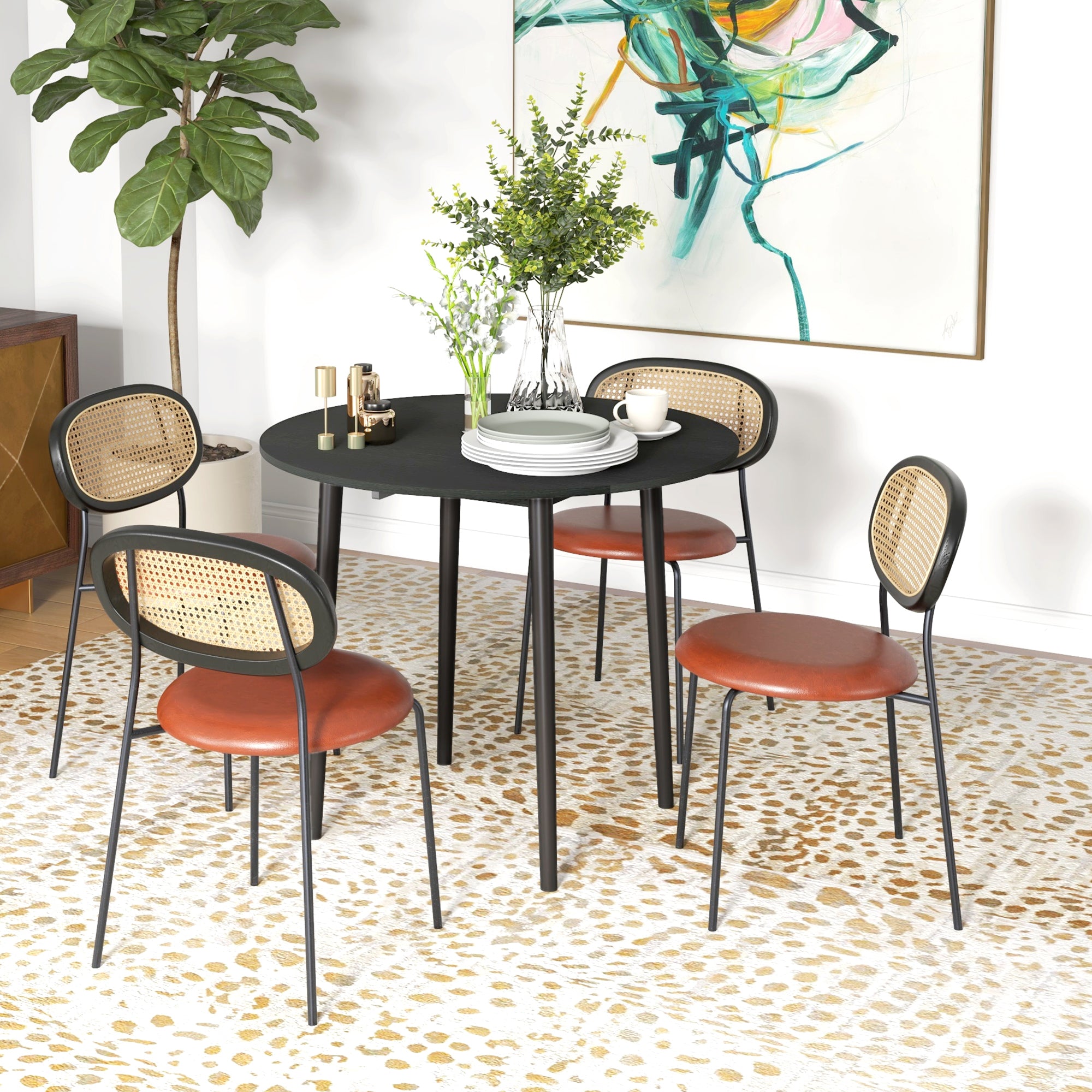 Folding Dining Table, Round Drop Leaf Kitchen Table for Small Spaces with Wood Legs, Distressed Black Bar Tables & Dining Tables at Gallery Canada