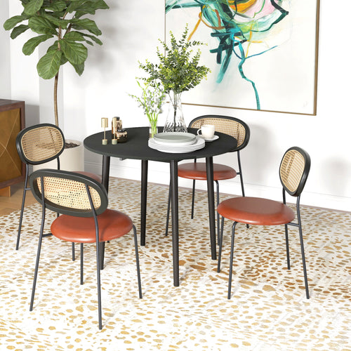 Folding Dining Table, Round Drop Leaf Kitchen Table for Small Spaces with Wood Legs, Distressed Black