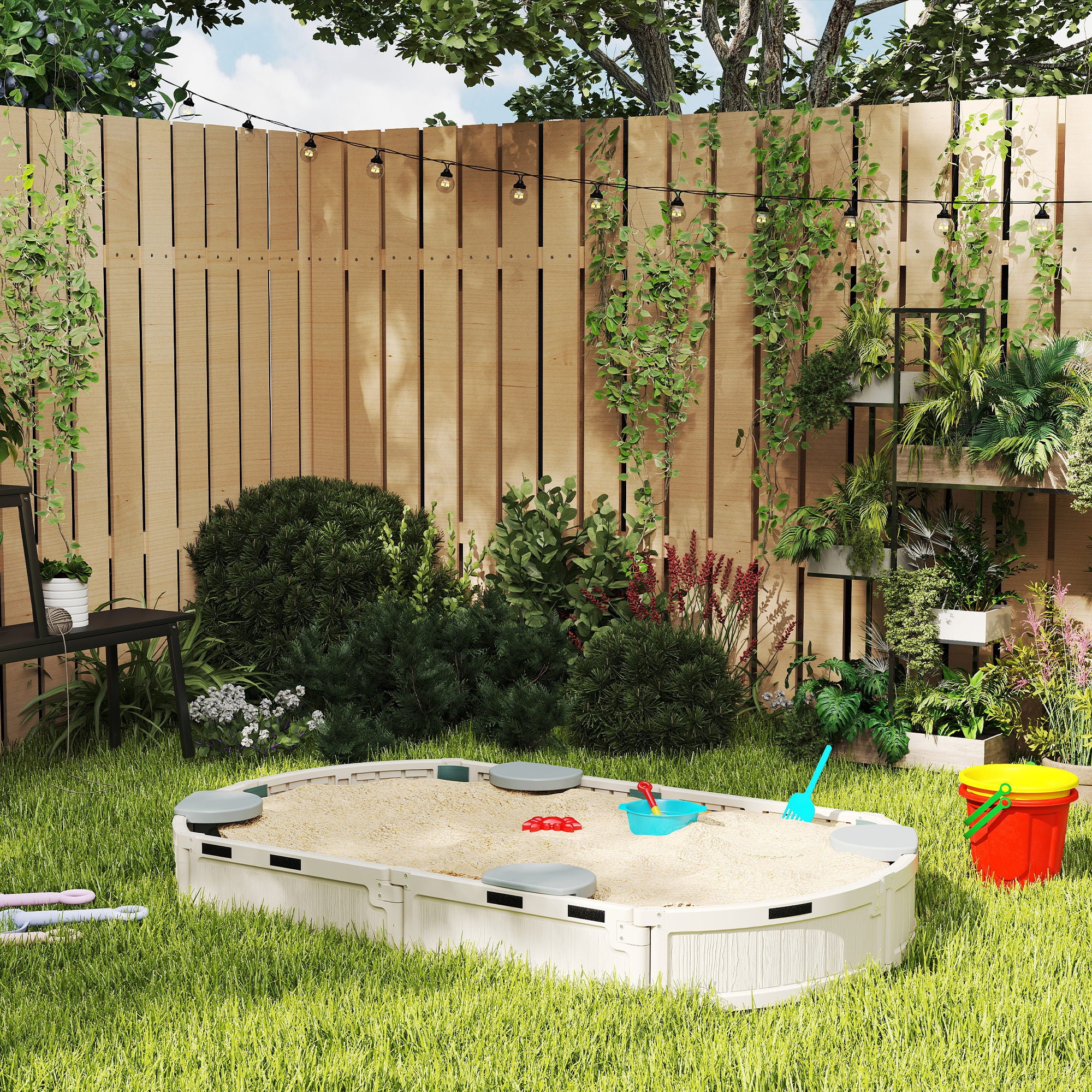 Kids Sandbox with Cover, Seat, Sandbox Outdoor for Backyard, Cream White Sandboxes & Accessories at Gallery Canada