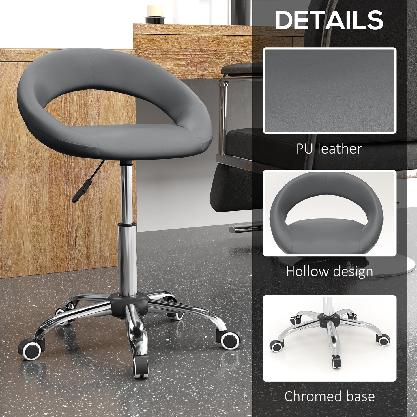 Modern Hydraulic Moon Salon Stool Rolling Swivel Chair Massage Spa Tattoo Pub Bar Stool, Grey Salon Stools   at Gallery Canada