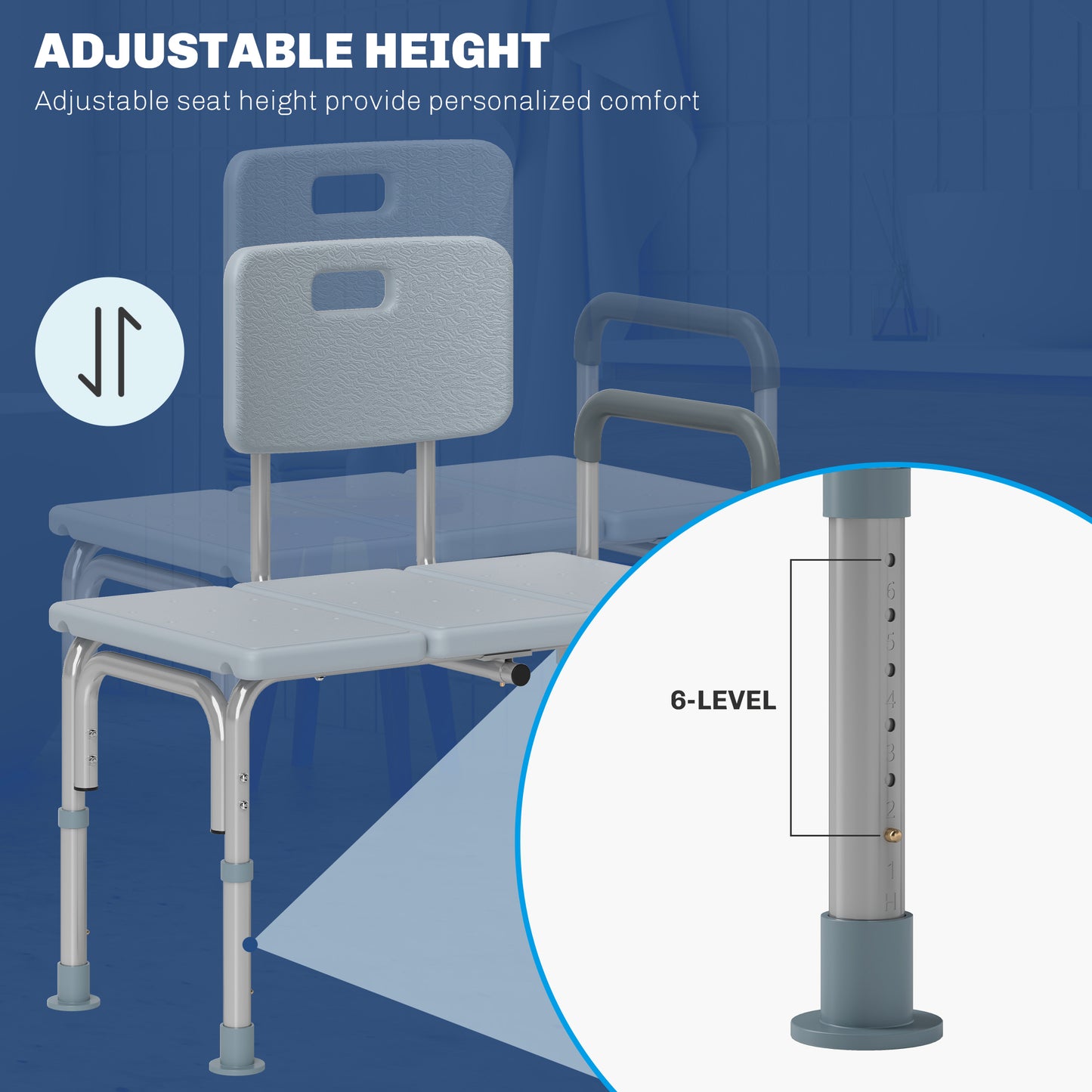 6-Level Adjustable Bath and Shower Transfer Bench Aluminum Chair with Non-Slip Feet, Armrest &; Backrest Grey Bath Chairs   at Gallery Canada