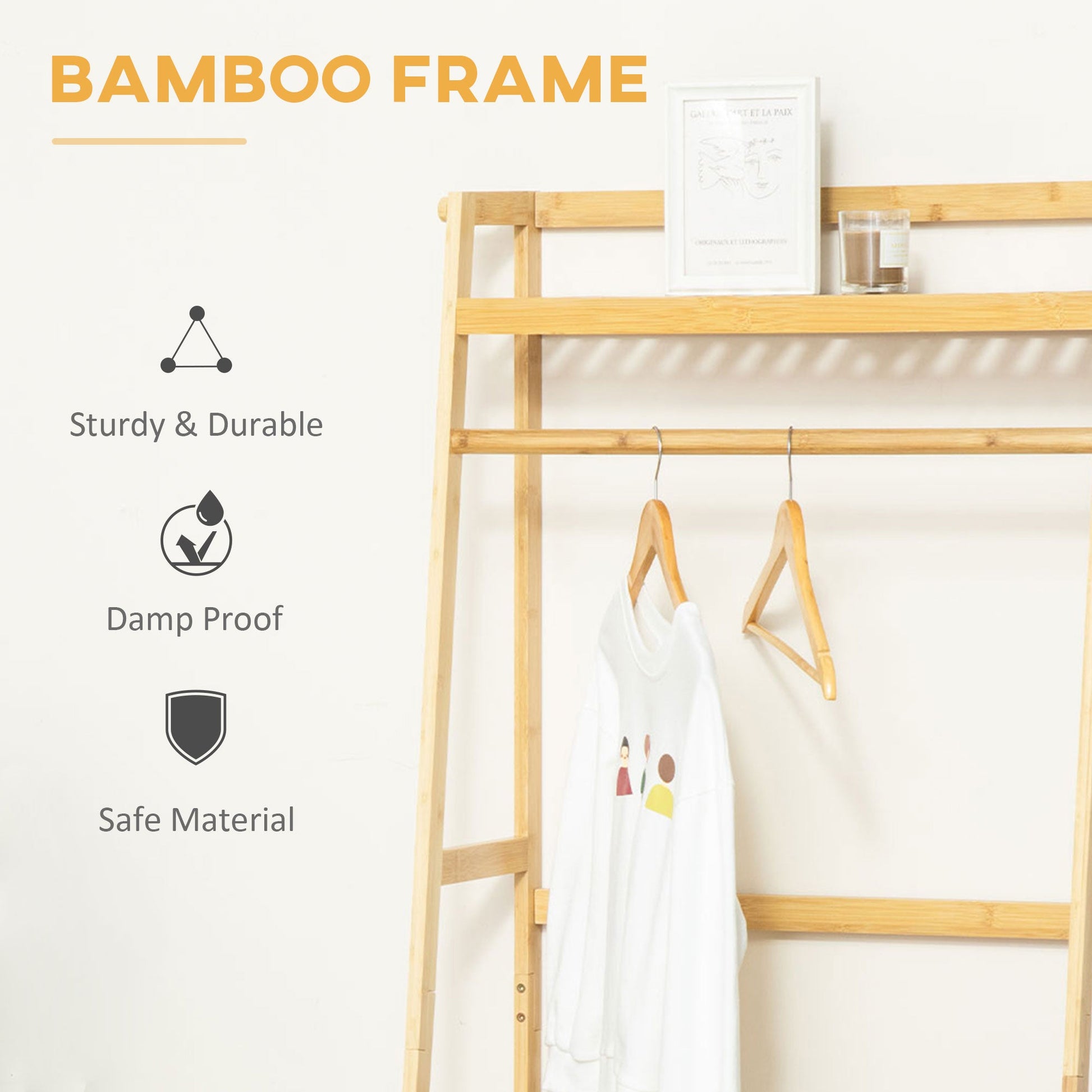 Bamboo Garment Rack, Freestanding Wooden Clothing Rack with 3 Tier Storage Shelves, Hooks and Hanging Rail for Entryway, Bedroom and Office, Natural Clothing Storage   at Gallery Canada