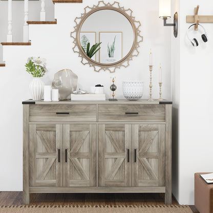 Farmhouse Buffet Cabinet Sideboard with 2 Drawers, 2 Storage Cabinets and Adjustable Shelves, Grey Bar Cabinets   at Gallery Canada