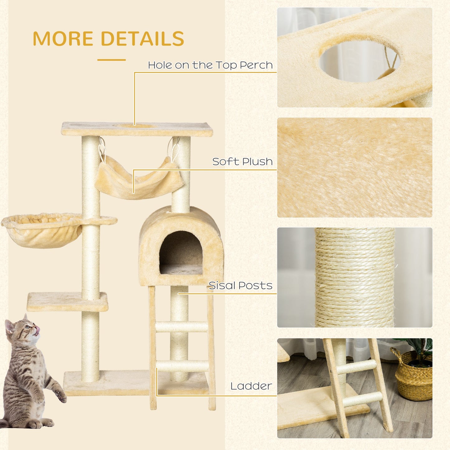 39" Deluxe Cat Tree Tower Scratching Post Kitten Condo Activity Center Deep Cream Cat Towers at Gallery Canada