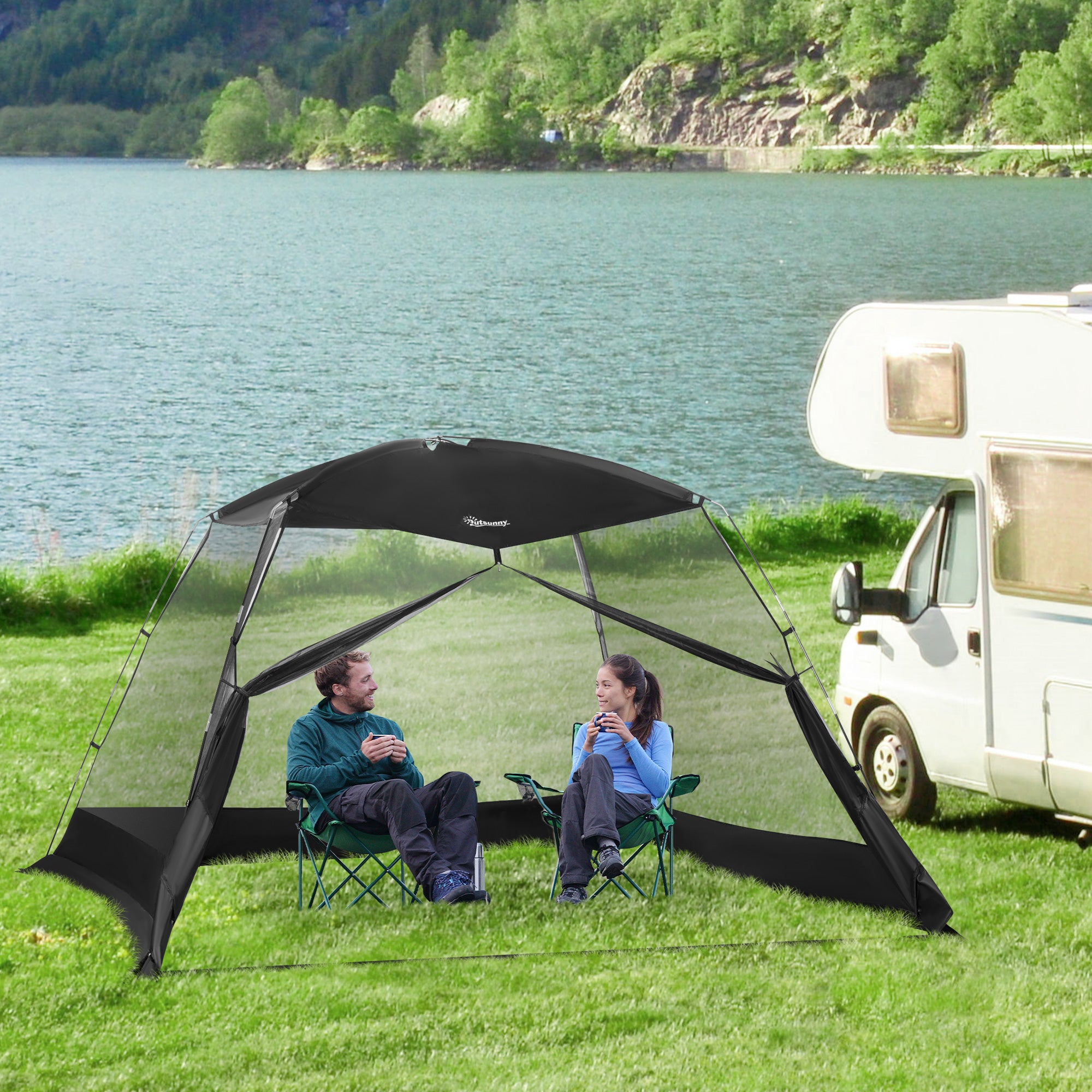 10 x 10 ft Canopy Screen Tent, Outdoor Screen House Camping Gazebo with Portable Carry Bag for 4-6 People, Black Pop Up Canopies at Gallery Canada