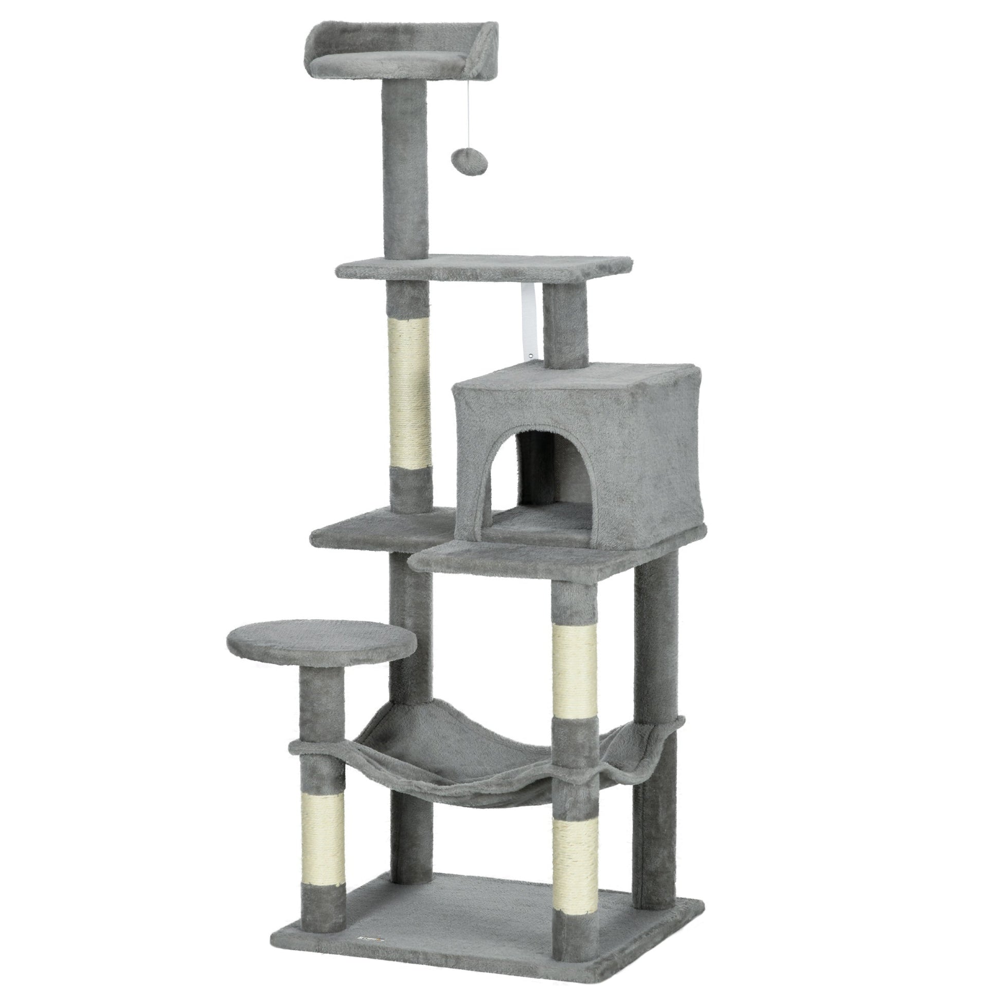 Tall Cat Tree for Indoor Cats, 57" Multi-Level Cat Tower with Hammock, Cat Bed, Cat Condo with Sisal Scratching Posts, Grey Cat Towers Multi Colour  at Gallery Canada