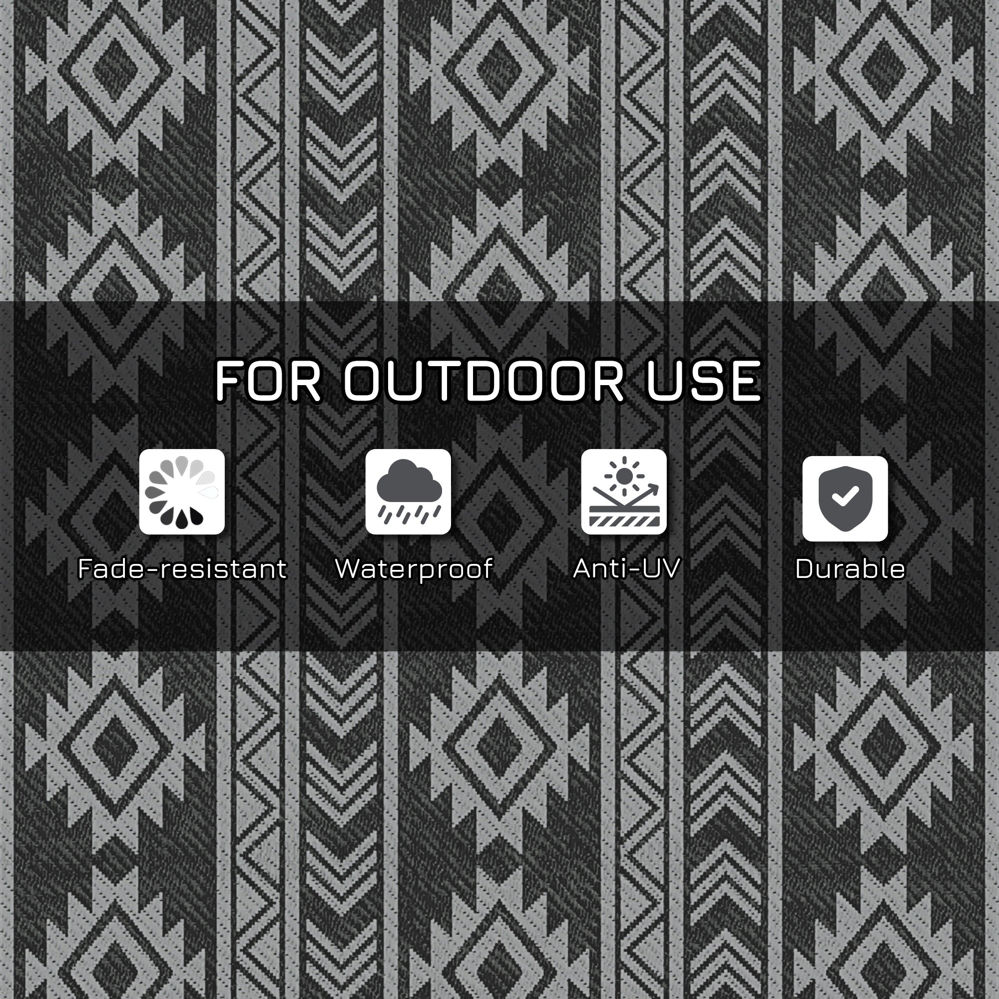 Reversible Outdoor RV Rug, Patio Floor Mat, 6' x 9' Plastic Straw Rug for Backyard, Deck, Beach, Camping, Black &; Grey Garden Decor at Gallery Canada