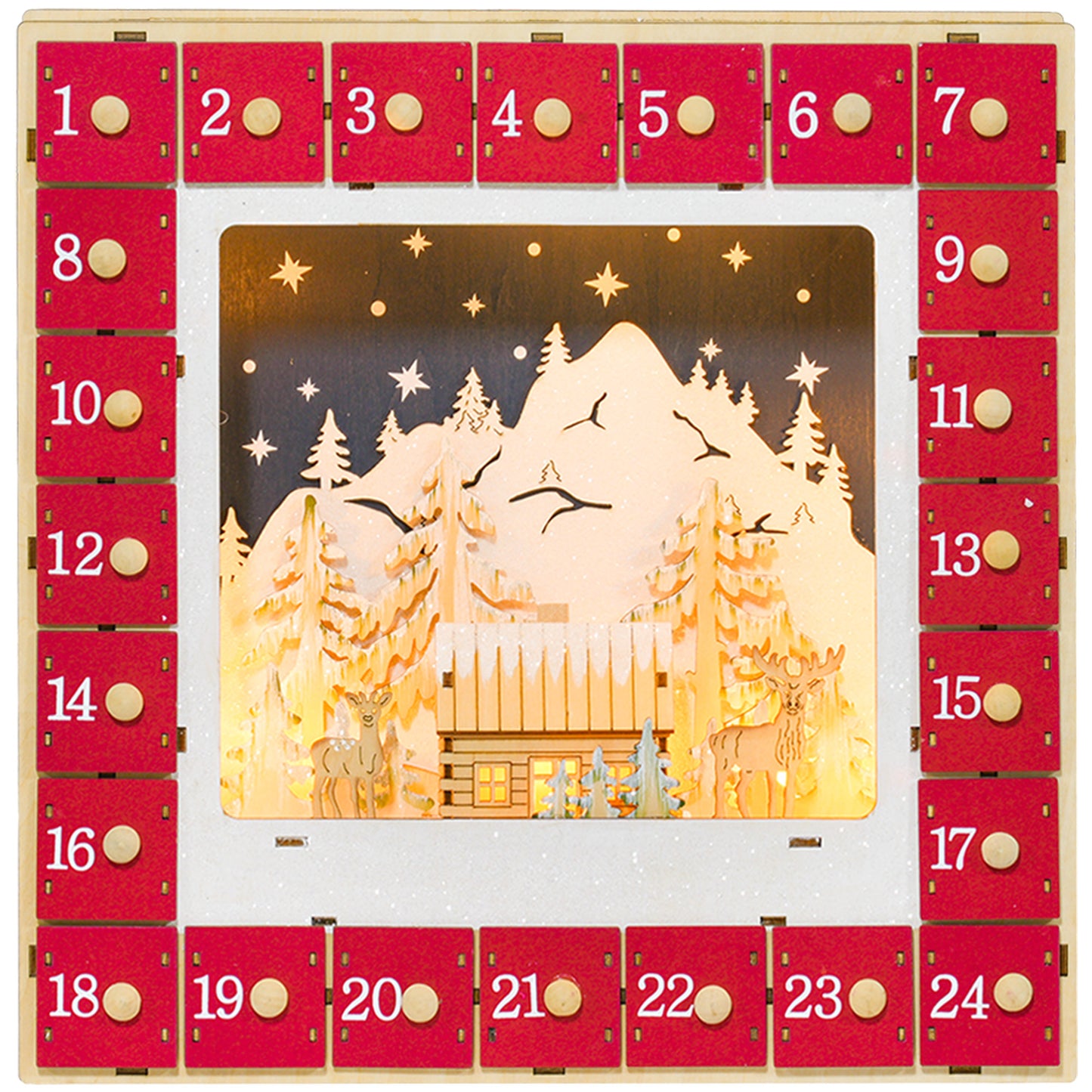 Wooden Christmas Advent Calendar, Light Up Holiday Decoration with 24 Countdown Drawers, Battery Operated Christmas Advent Calendars   at Gallery Canada