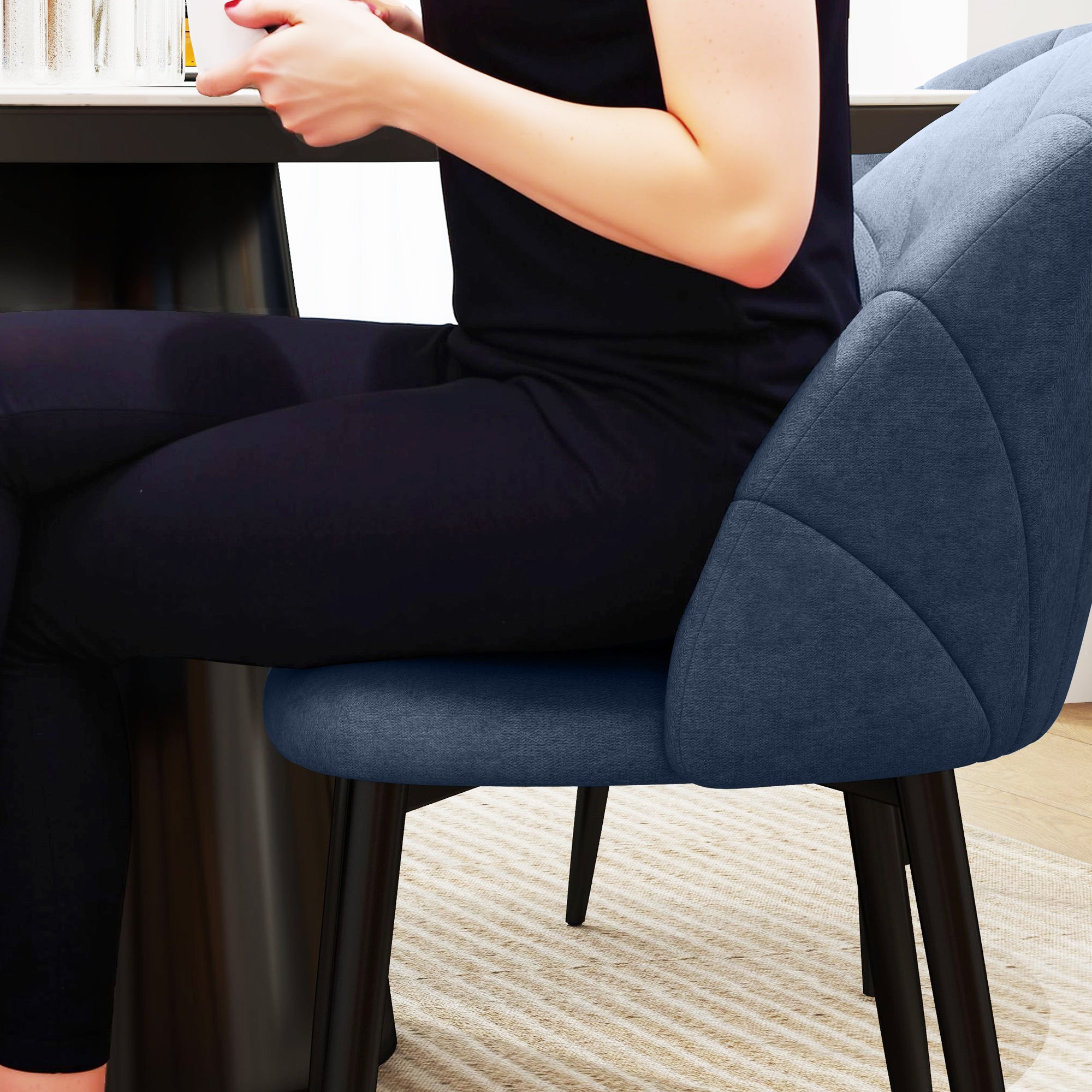 Modern Dining Chairs Set of 4, Upholstered Dining Room Chairs with Metal Legs, Shell Backrest, Padded Seat, Blue Dining Chairs at Gallery Canada