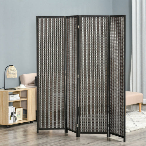 4 Panel Room Divider, 6 Ft Tall Indoor Portable Folding Privacy Screens, Bamboo Hand-Woven Freestanding Partition Wall Divider for Home Office, Brown