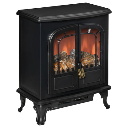 Electric Fireplace Stove Heater with LED Fire Flame Effect, Double Door, Freestanding &; Portable with Overheat Protection, 750W/1500W, Black Electric Fireplaces   at Gallery Canada