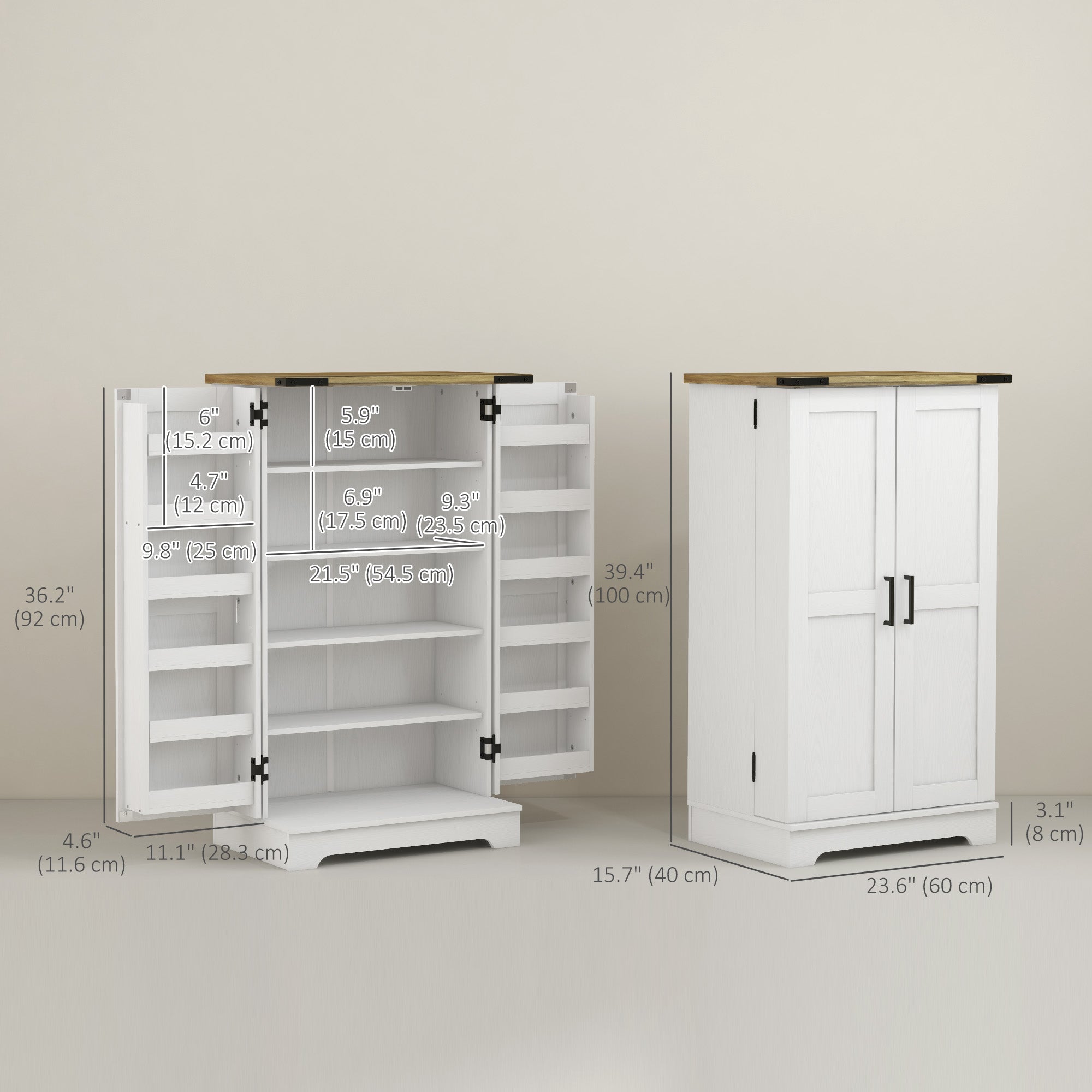 Farmhouse Kitchen Pantry Storage Cabinet, Kitchen Pantry Cabinet with Doors and Adjustable Shelves, Cream White Kitchen Pantry Cabinets   at Gallery Canada