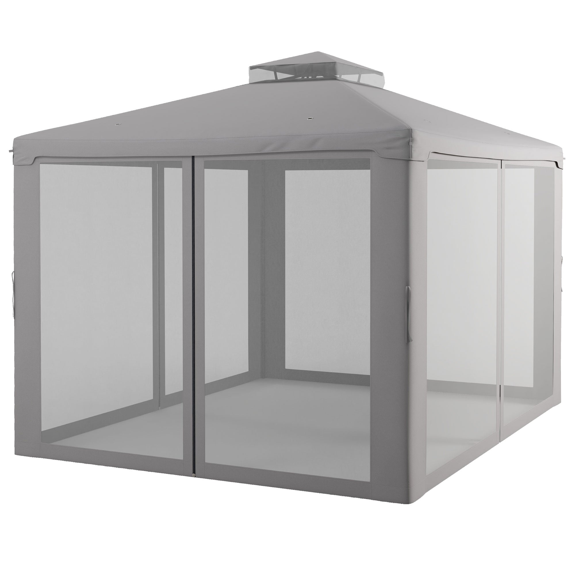 12' x 10' Patio Gazebo Outdoor Pavilion 2 Tire Roof Canopy Shelter Garden, Steel Frame w/ Mosquito Netting, Light Grey Gazebos Light Grey at Gallery Canada