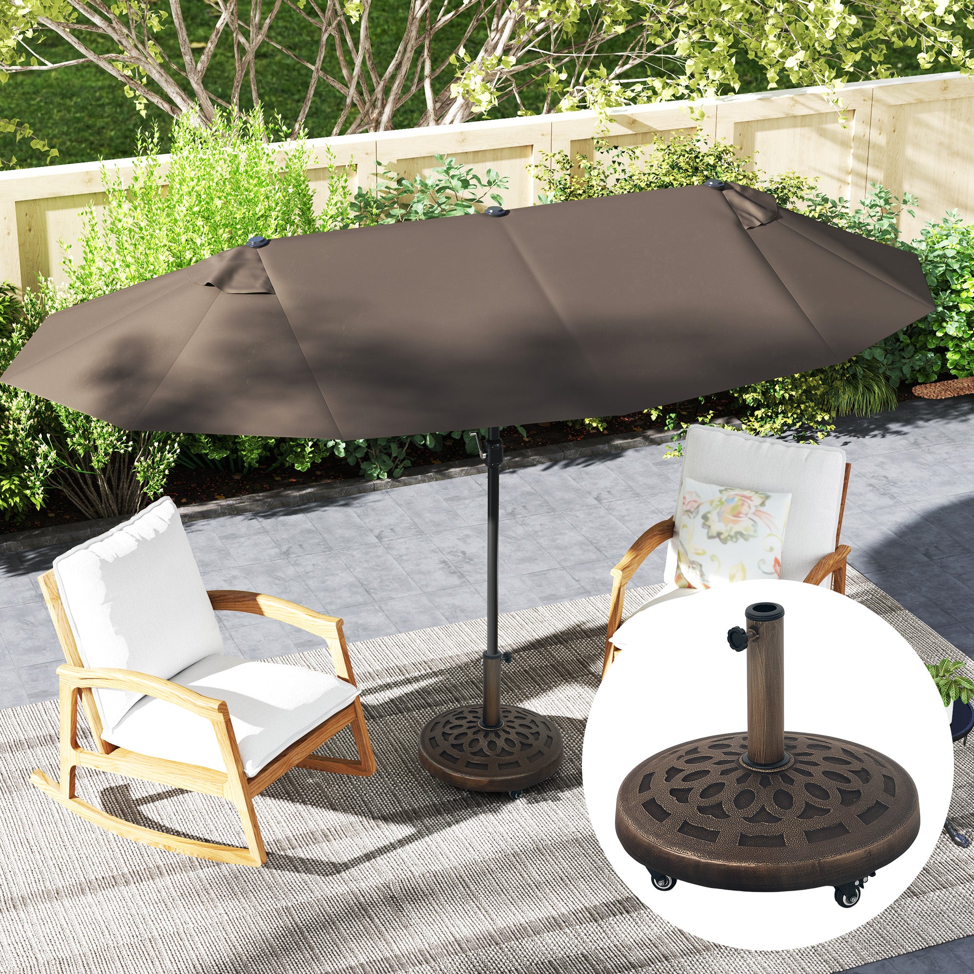 Round Patio Umbrella Base with Wheels, 46lbs Resin Umbrella Stand Base, Heavy Duty Patio Umbrella Holder for 1.3