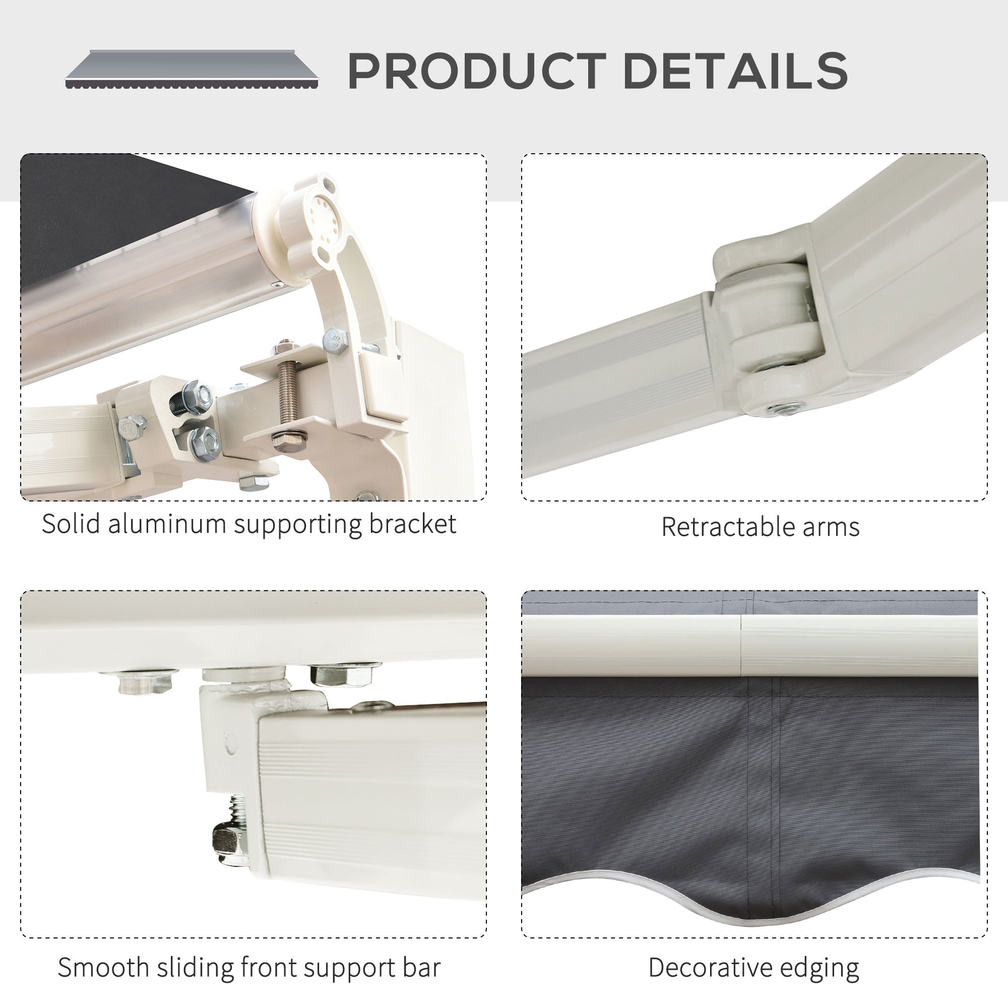 8' x 7' Retractable Awning, Patio Awnings, Sunshade Shelter with 280 g/m² UV &; Water-Resistant Fabric and Aluminum Frame for Deck, Balcony, Yard, Grey Deck Awnings at Gallery Canada
