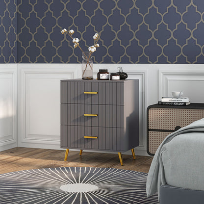 3 Drawer Cabinet, Drawer Chest for Bedroom, Chest of Drawers with Aluminium Legs and Gold Handles, Dark Grey Storage Cabinets Dark Grey  at Gallery Canada