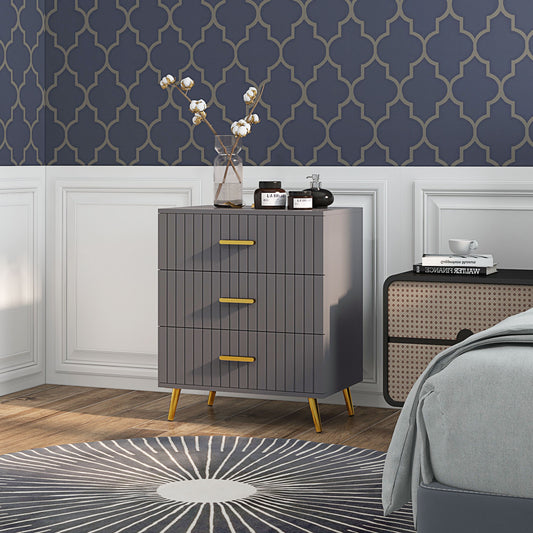 3 Drawer Cabinet, Drawer Chest for Bedroom, Chest of Drawers with Aluminium Legs and Gold Handles, Dark Grey Storage Cabinets   at Gallery Canada