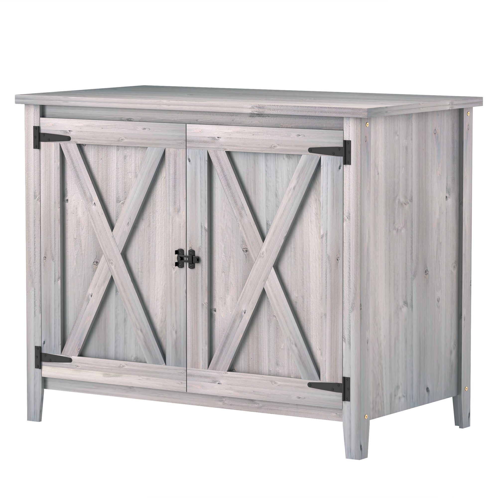 Wooden Outdoor Storage Cabinet, Garden Shed Potting Shed with Shelf and Double Doors, Light Grey Sheds Light Grey at Gallery Canada