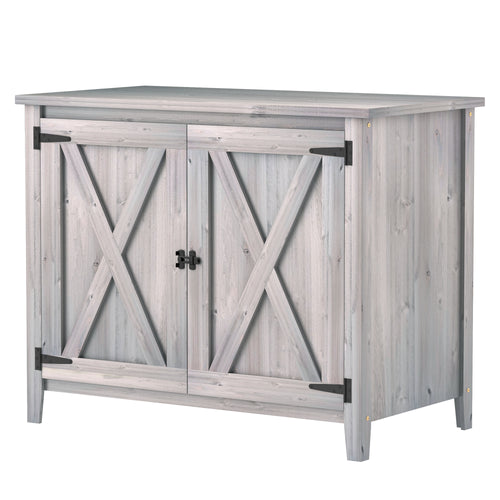 Wooden Outdoor Storage Cabinet, Garden Shed Potting Shed with Shelf and Double Doors, Light Grey