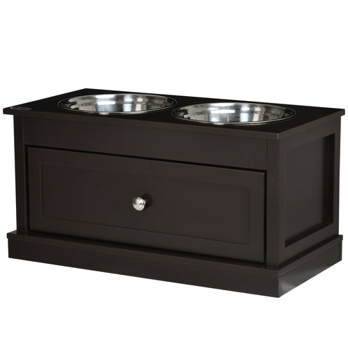 Elevated Dog Bowls with Storage Drawer for Large Dogs, Coffee