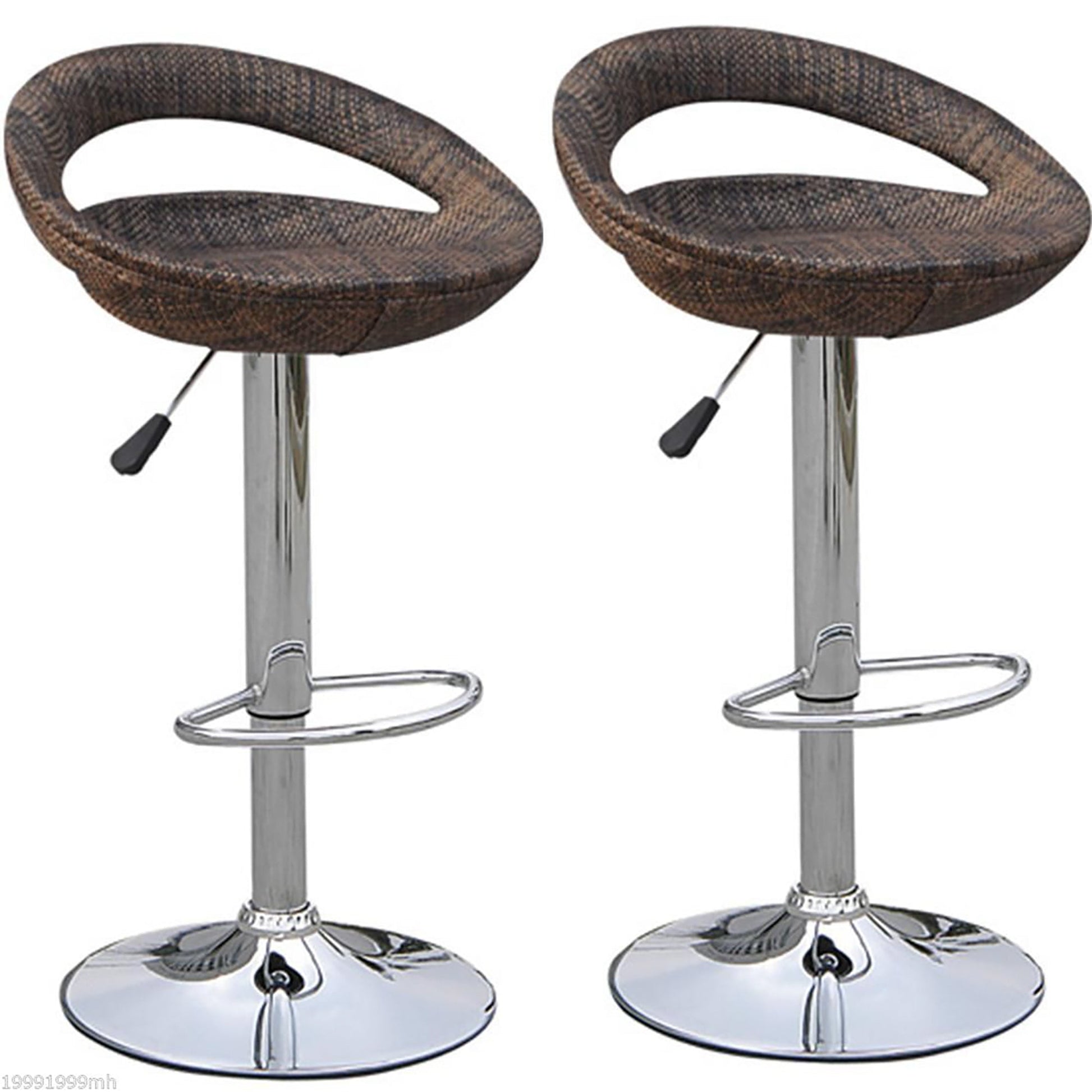 Set of 2 Pub Bar Stools Rattan Wicker Chair Chrome Finish Adjustable Swivel Seat, Deep Brown Bar Stools Deep Brown  at Gallery Canada