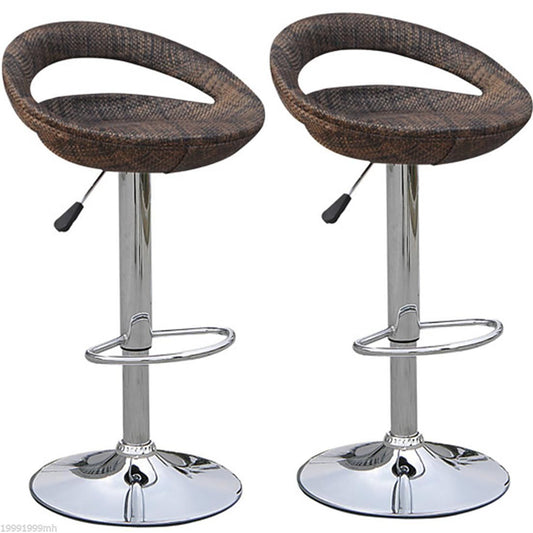 Set of 2 Pub Bar Stools Rattan Wicker Chair Chrome Finish Adjustable Swivel Seat, Deep Brown - Gallery Canada