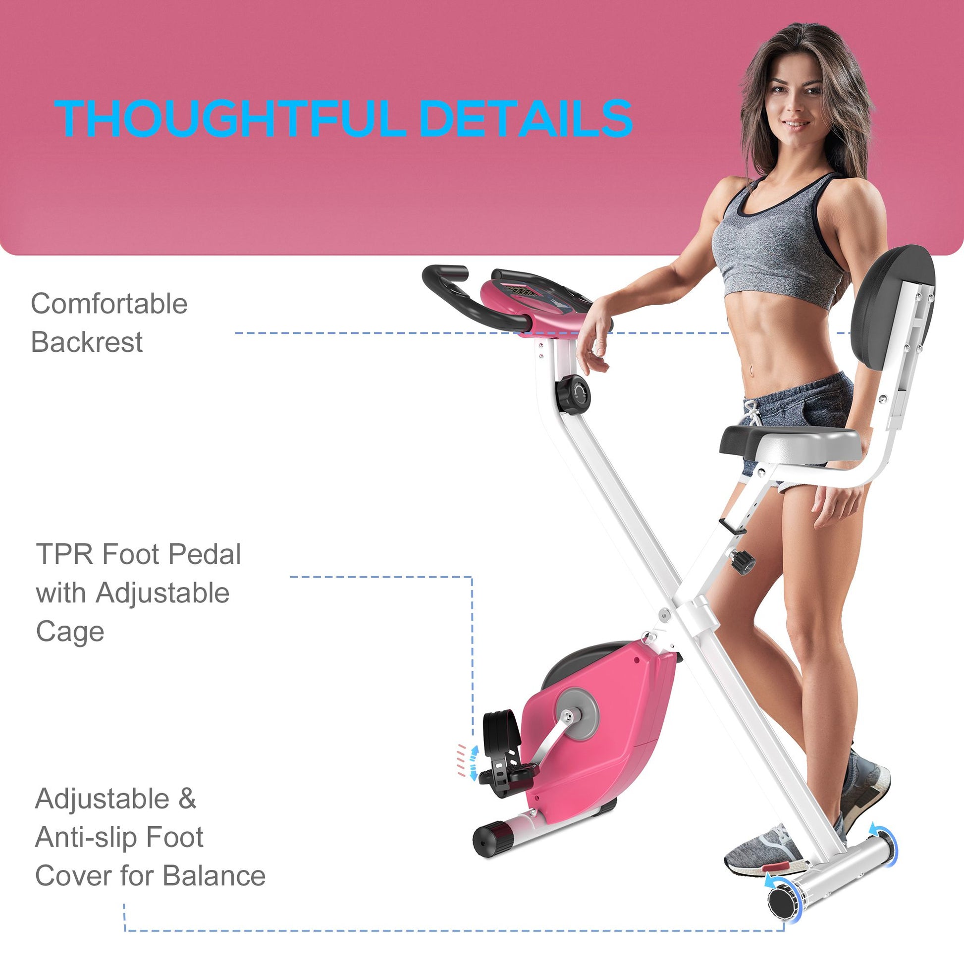 Foldable Indoor Stationary Bike with 8 Levels of Magnetic Resistance, Exercise Bike for Cardio Workout, Pink Exercise & Stationary Bikes   at Gallery Canada