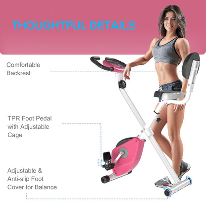 Foldable Indoor Stationary Bike with 8 Levels of Magnetic Resistance, Exercise Bike for Cardio Workout, Pink Exercise & Stationary Bikes   at Gallery Canada