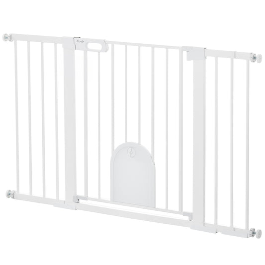 30"-52" Extra Wide Pet Gate Barrier with Small Door, White Houses, Kennels & Pens   at Gallery Canada