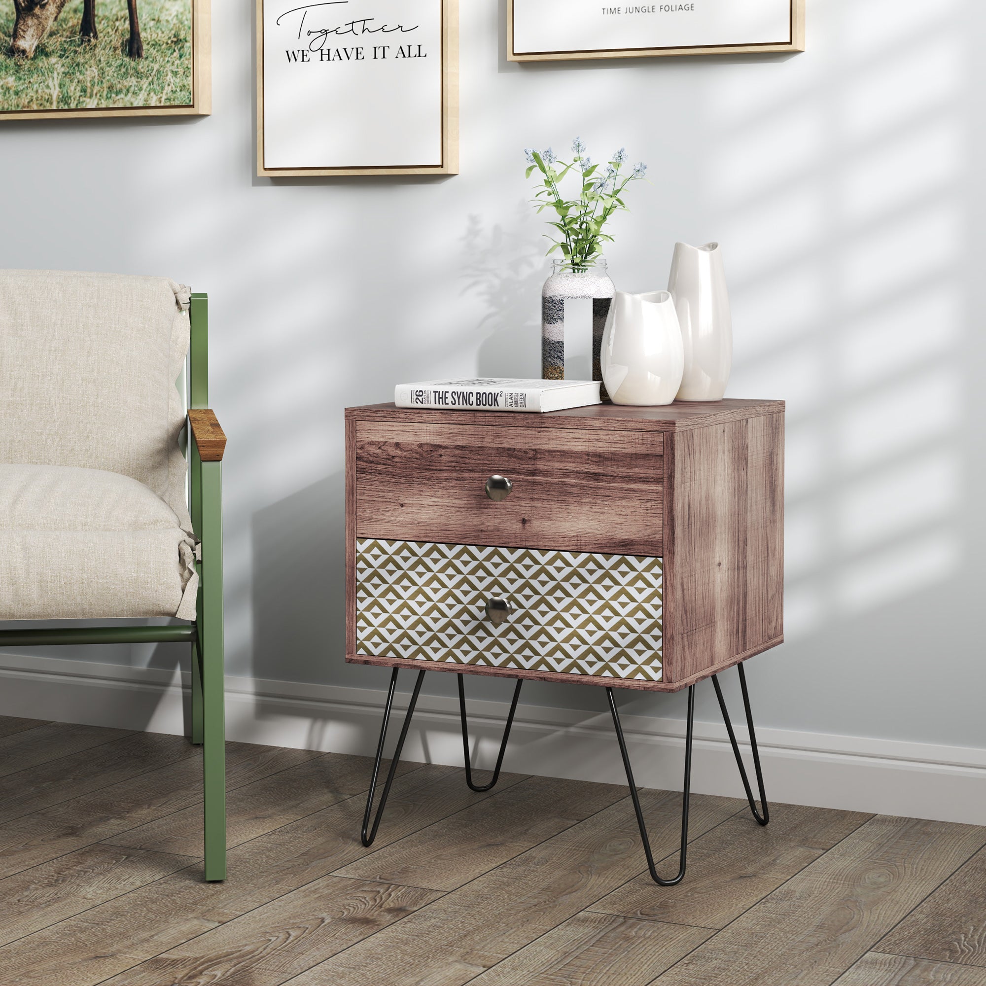 Side Table with Drawers, Nightstand, Bedside Table, Sofa End Table, for Bedroom, Brown Bedside Tables at Gallery Canada