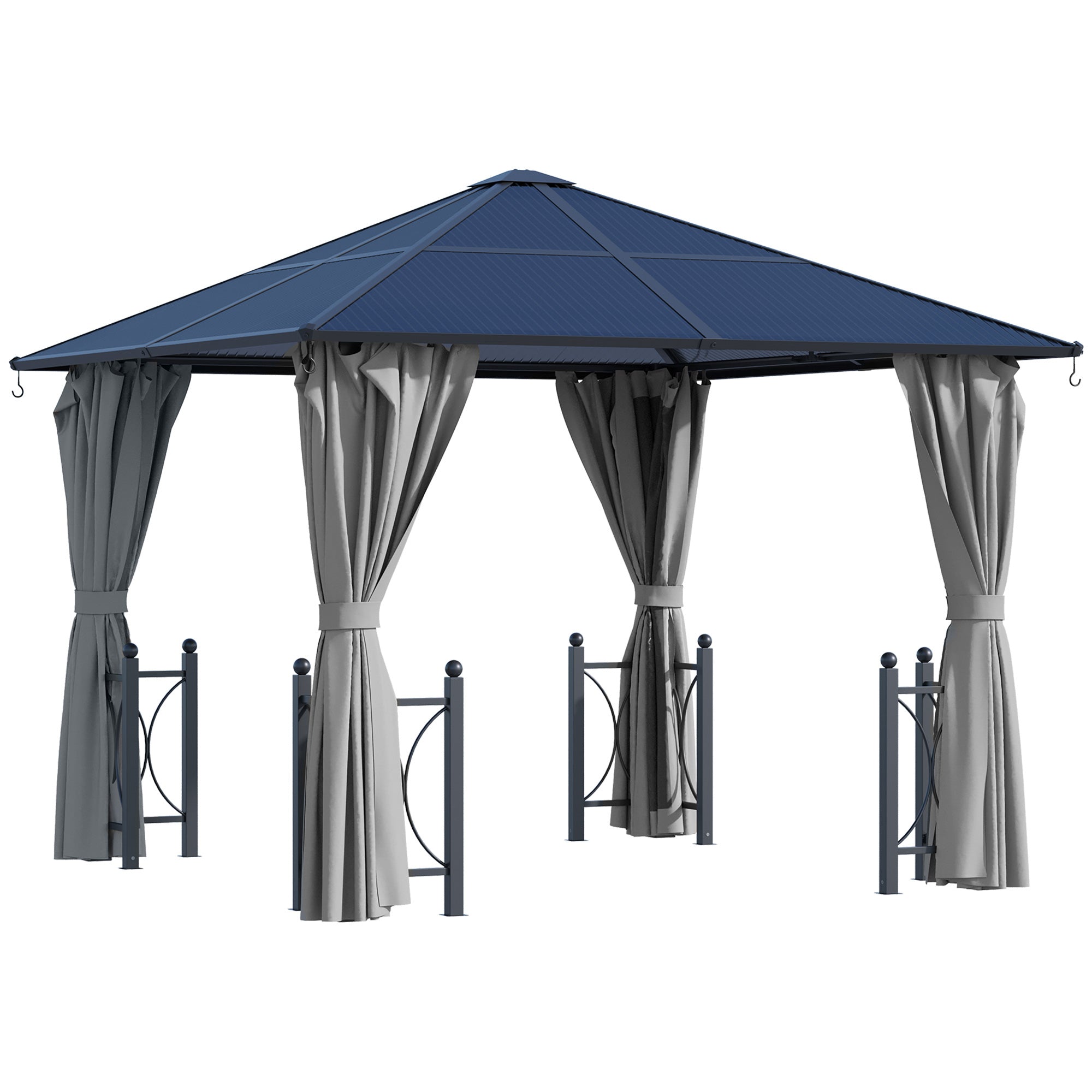 10' x 10' Hardtop Gazebo with PC Board Roof and Aluminum Frame, Patio Gazebo with Curtains and Netting for Party Wedding Marquee Tent, Black Gazebos Black and Grey at Gallery Canada