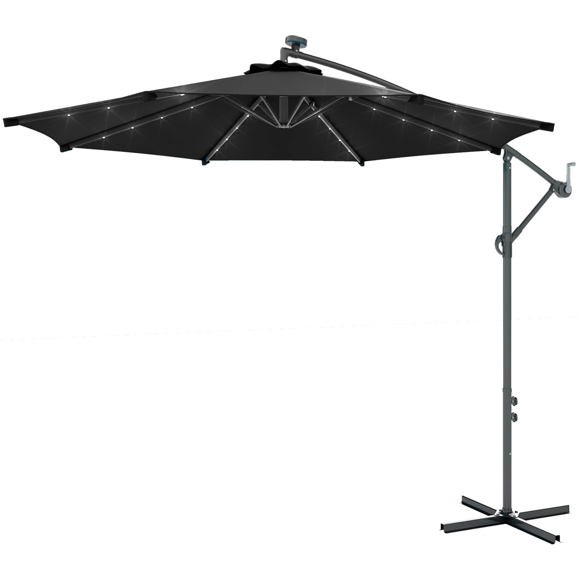 10ft Outdoor Cantilever Umbrella Banana Umbrella with Solar Lights and Adjustable Angle for Patio Backyard Black Offset Cantilever Umbrellas Black at Gallery Canada