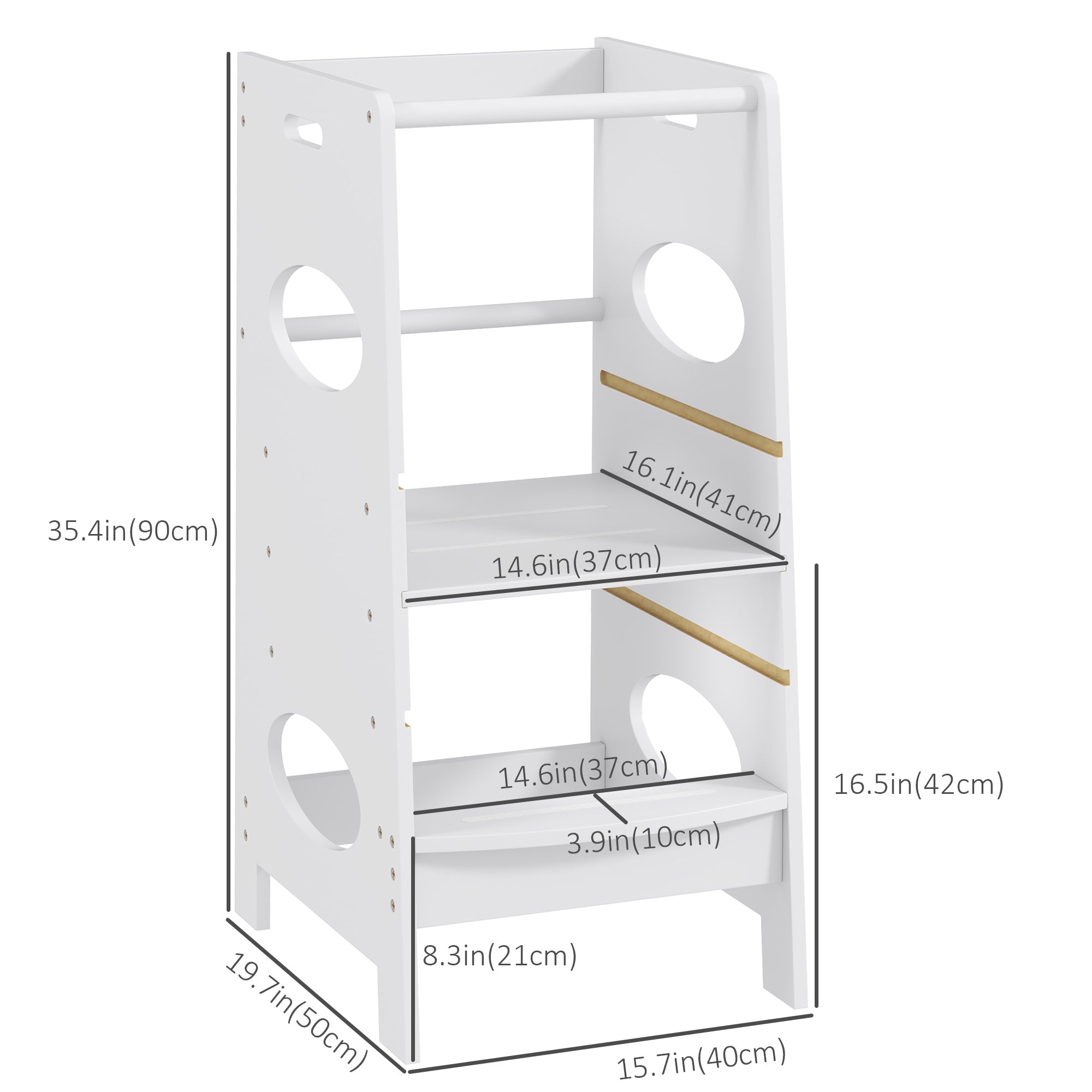 Toddler Tower Kitchen Helper with 3-Level Adjustable Height, Heavy-Duty Kids Step Stool with Safety Rail, Grey Toddler & Kids Step Stools at Gallery Canada