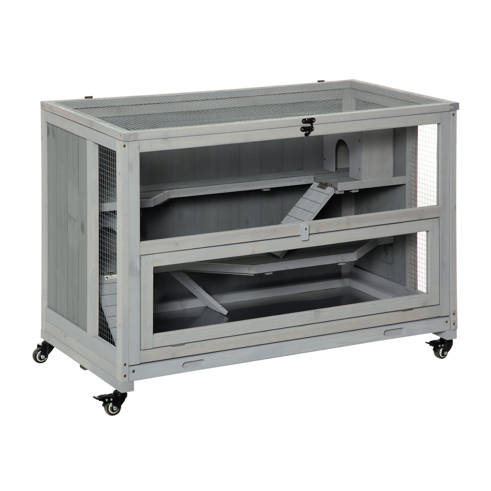3 Tier Wooden Hamster Cage with Wheels for Dwarf Hamster, Light Grey Hamster Cages at Gallery Canada
