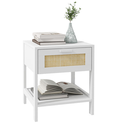 Modern Bedside Table, Accent Nightstand with Drawer and Open Shelf, Bed End Table for Bedroom, Living Room, White Bedside Tables   at Gallery Canada