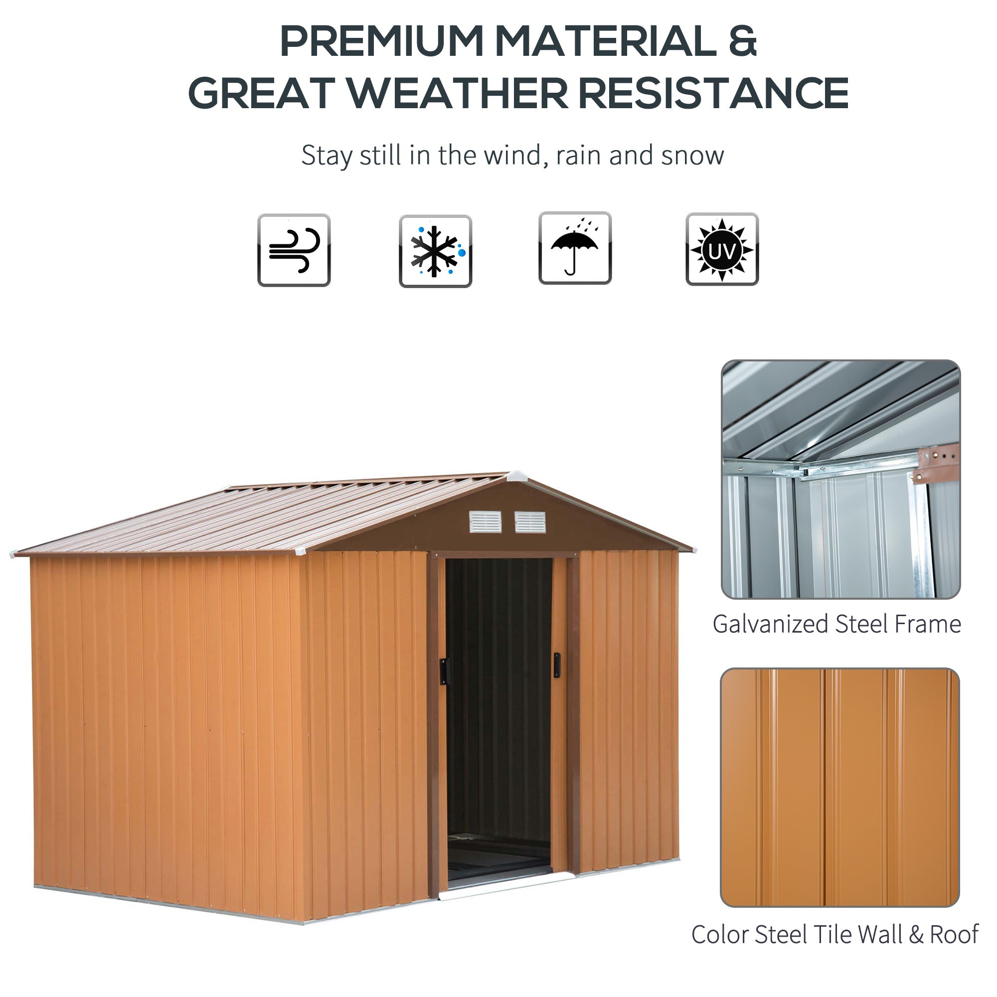 9.1' x 6.4' x 6.3 Garden Storage Shed w/Floor Foundation Outdoor Patio Yard Metal Tool Storage House w/ Double Doors Yellow Sheds   at Gallery Canada