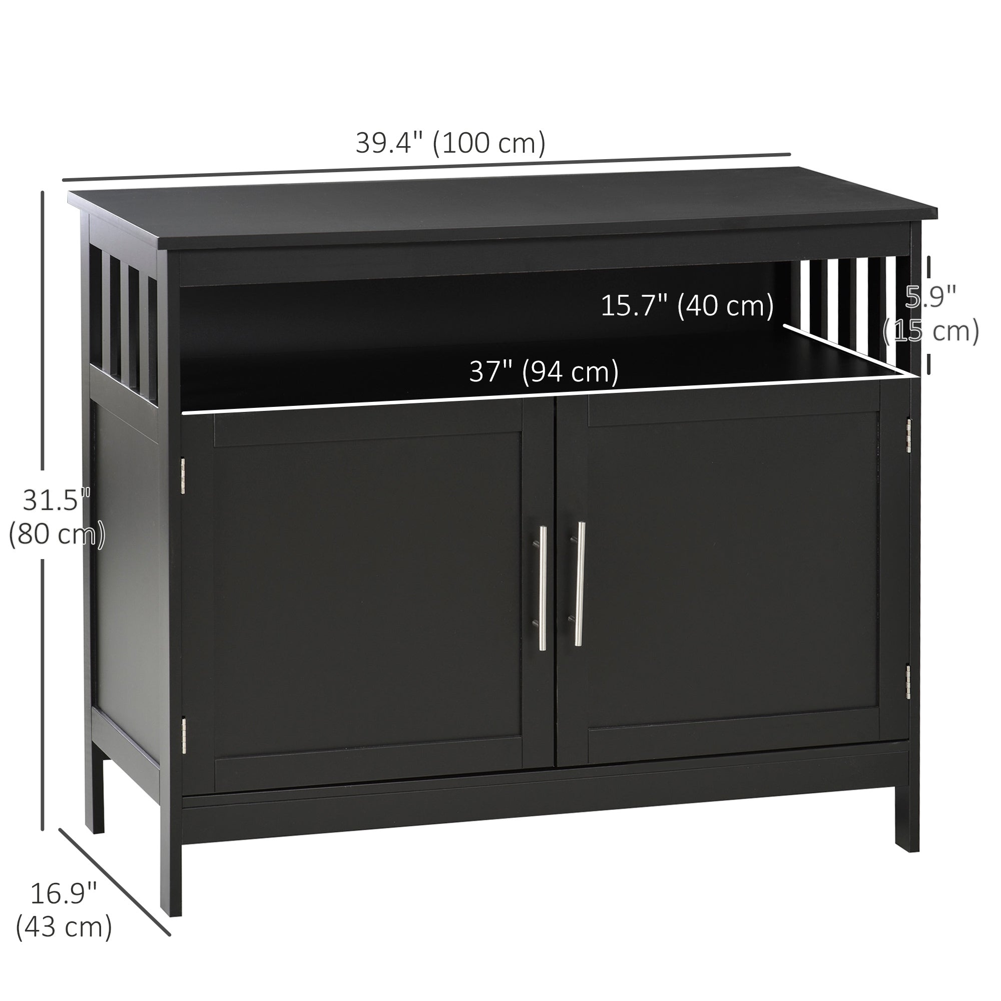 Kitchen Sideboard, Buffet Cabinet, Wooden Storage Console Table with 2-Level Cabinet and Open Shelf, Black Bar Cabinets at Gallery Canada