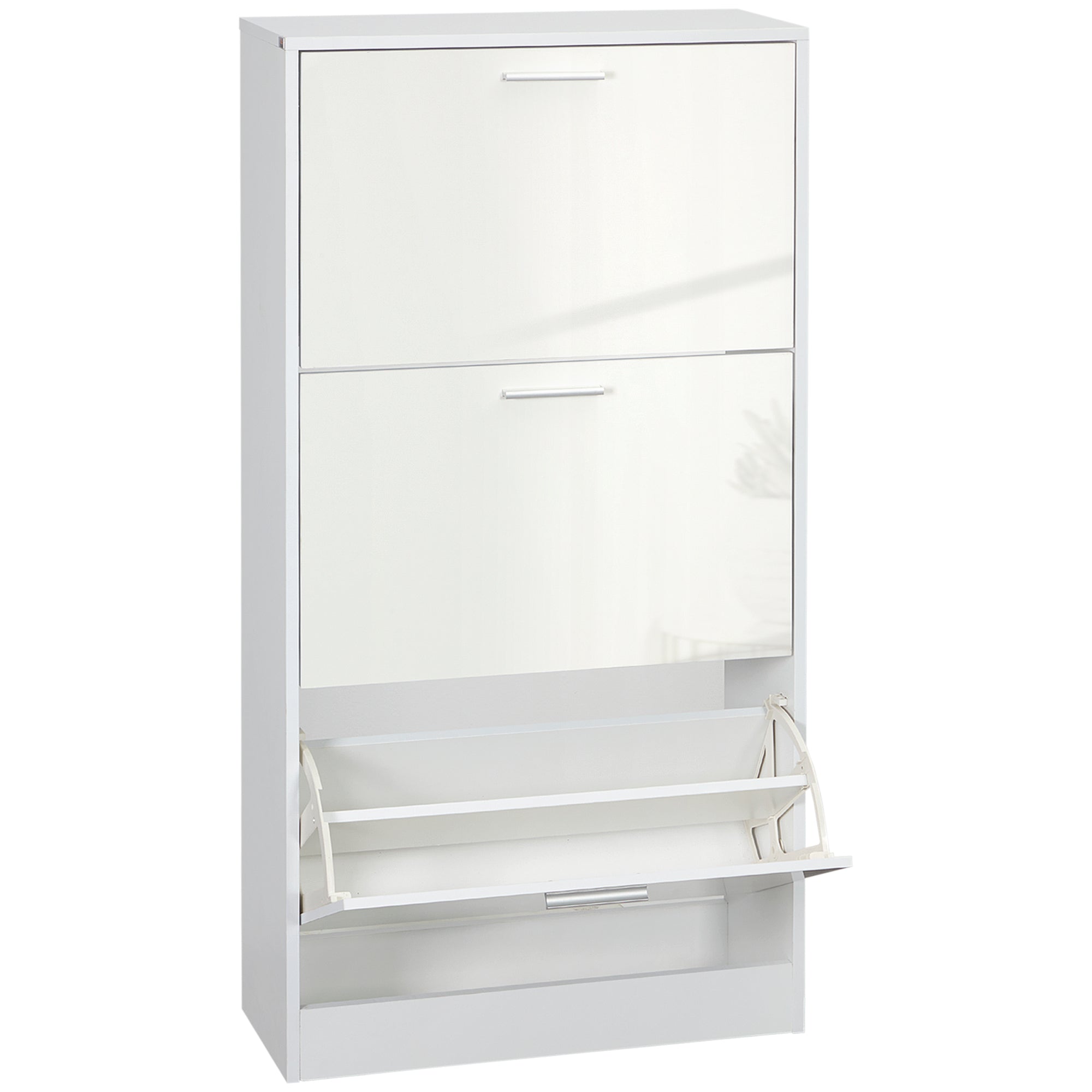 Slim Shoe Storage with 3 Flip Drawers and Adjustable Shelves Shoe Cabinet Organizer for 15 Pair, High Gloss White Shoe Storage Cabinets & Racks High Gloss White  at Gallery Canada