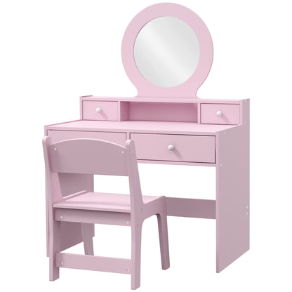 Kids Vanity Set, Children Makeup Table with Mirror, Stool and Storage Drawers, for Ages 3-8, Pink Toy Vanity   at Gallery Canada