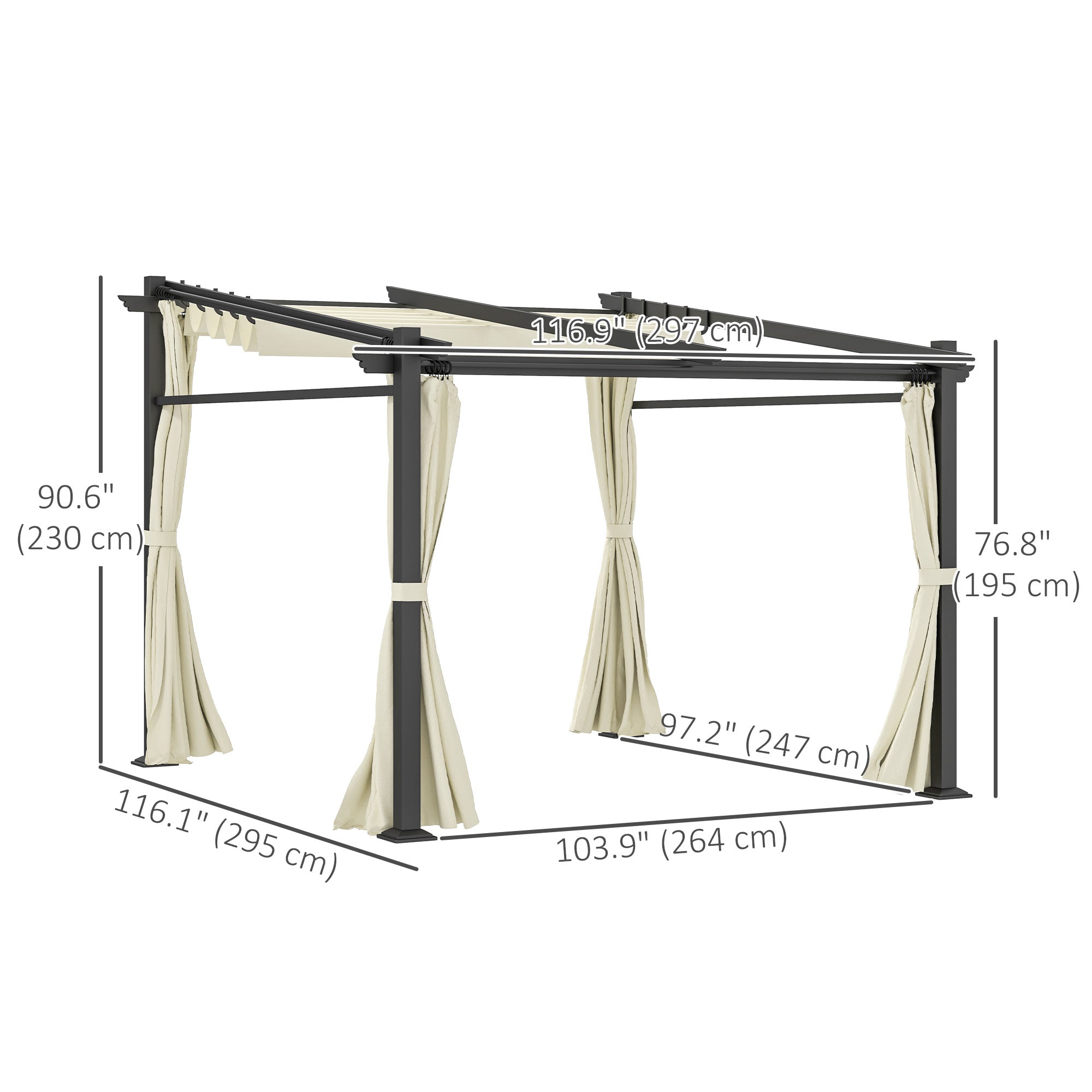 Metal Pergola with Sliding Roof Canopy, Retractable Pergola Canopy, 10' x 10', Beige Pergolas at Gallery Canada
