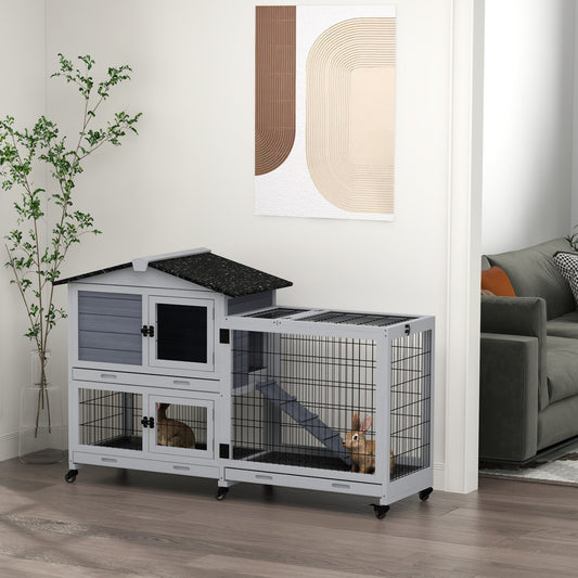 Rabbit Cage Outdoor Indoor Wooden Rabbit Hutch with Run Openable Top 3 Removable Trays, for 1-2 Rabbits, Grey Rabbit Hutch Multi Colour  at Gallery Canada